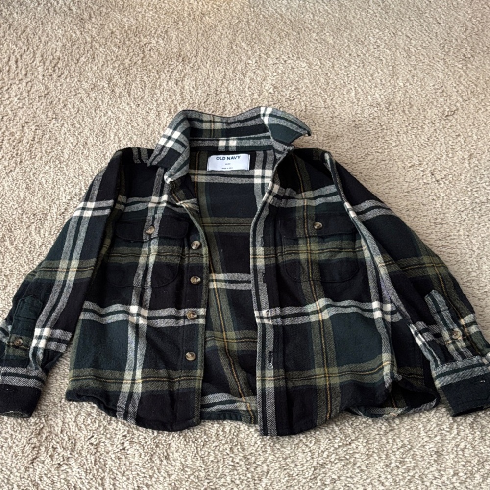 Old Navy Green and Black Plaid Shirt